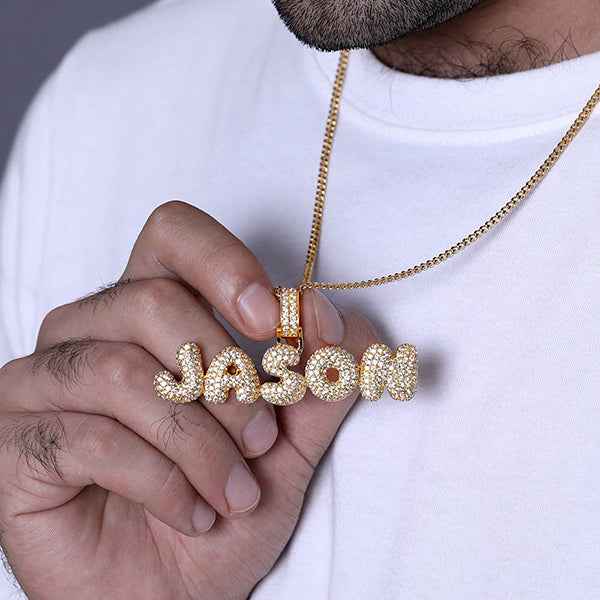 Collier Hip - Hop Bubble Letter Personnalisé | 1 à 8 Lettres avec Pierres « Iced Out » - Style Unique & Éclatant Necklace - KAWAII FAVIE