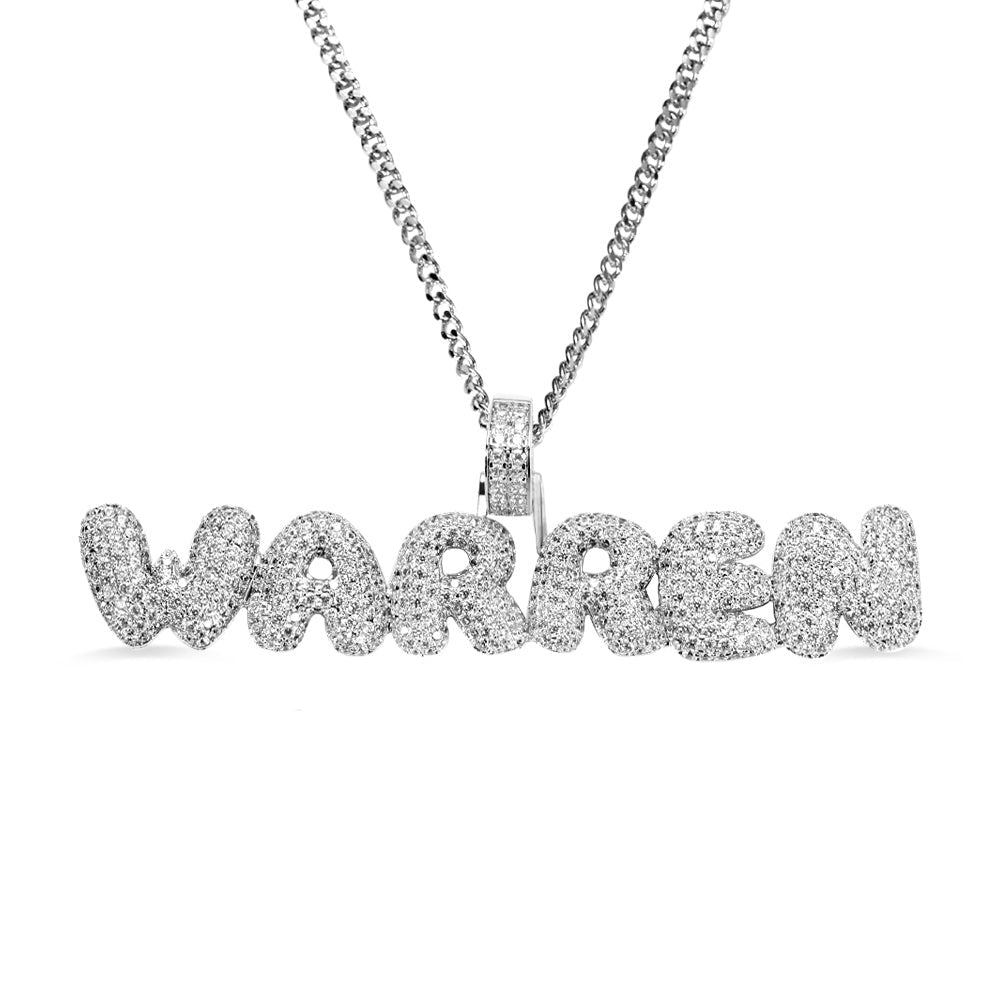 Collier Hip - Hop Bubble Letter Personnalisé | 1 à 8 Lettres avec Pierres « Iced Out » - Style Unique & Éclatant Necklace - KAWAII FAVIE