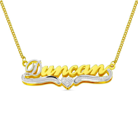 Collier Nom Personnalisé à Double Plaque en Or | Gravure Unique avec Cœur - Cadeau Élégant Intemporel Necklace - KAWAII FAVIE