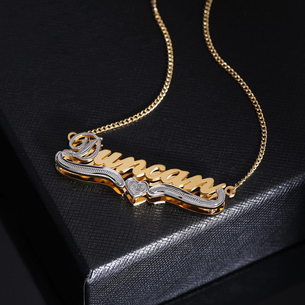 Collier Nom Personnalisé à Double Plaque en Or | Gravure Unique avec Cœur - Cadeau Élégant Intemporel Necklace - KAWAII FAVIE