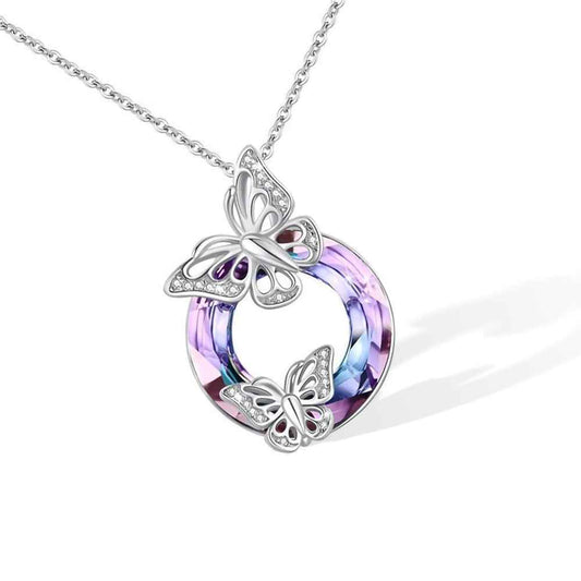 Collier « Papillon de Cristal » en Argent Sterling 925 | Pendentif Cercle Creux - Bijou Cadeau Élégant pour Elle Necklace - KAWAII FAVIE