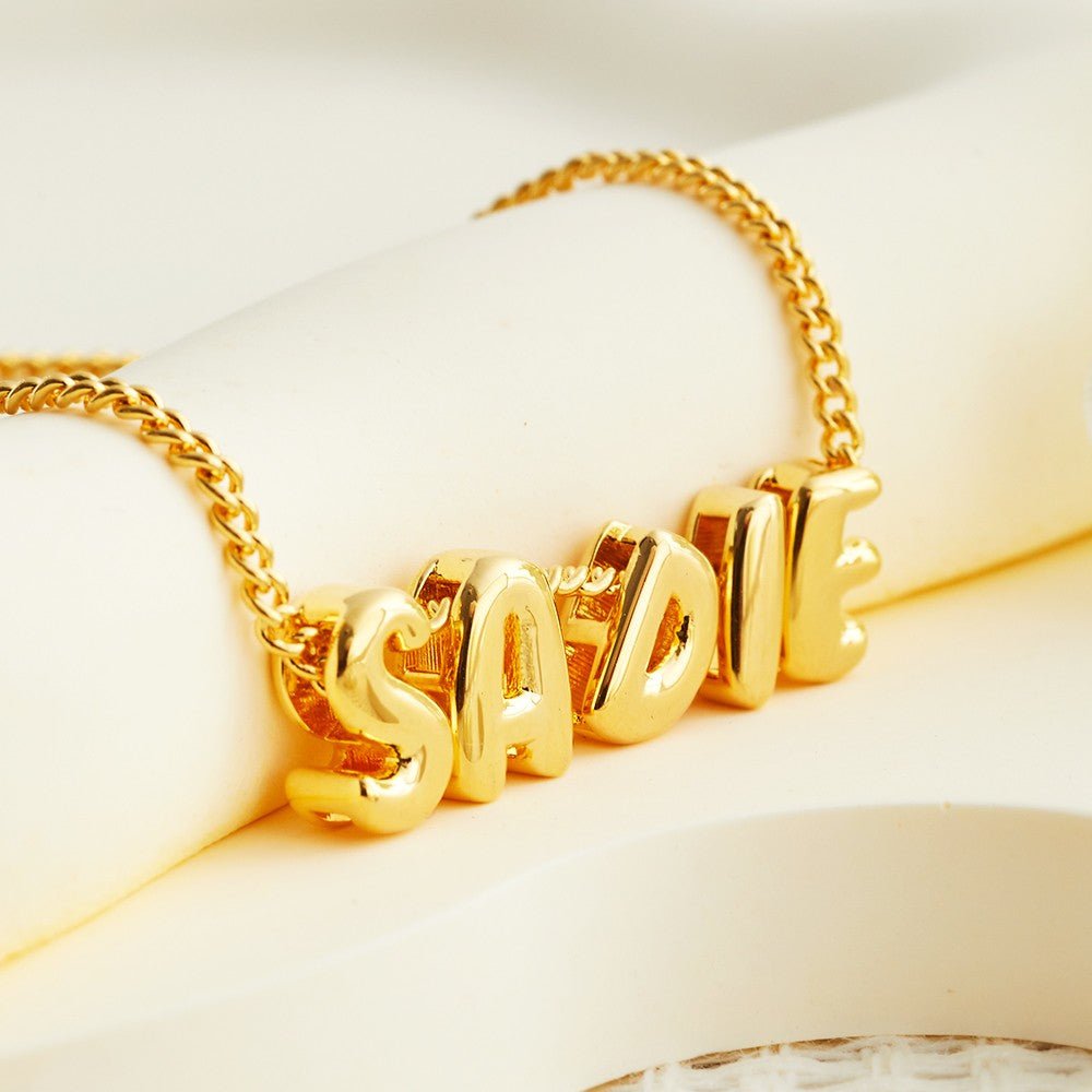 Collier Personnalisé Lettre 3D Ballon | Pendentif Prénom en Argent 925, Or Rose ou Or 18K pour Femme/Fille Necklace - KAWAII FAVIE