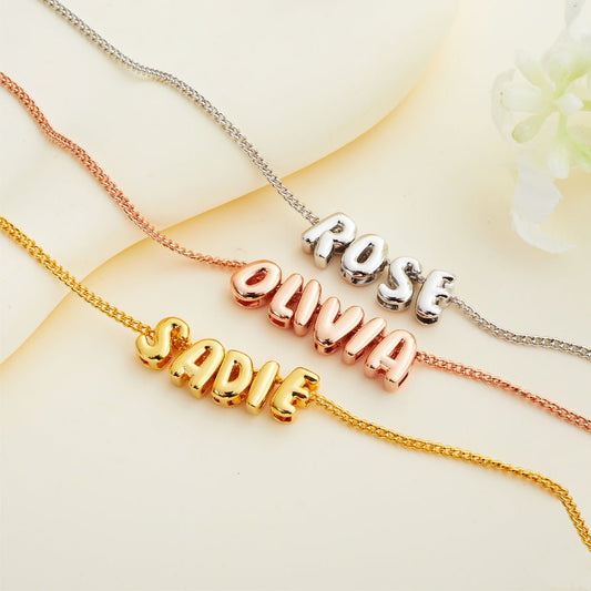 Collier Personnalisé Lettre 3D Ballon | Pendentif Prénom en Argent 925, Or Rose ou Or 18K pour Femme/Fille Necklace - KAWAII FAVIE