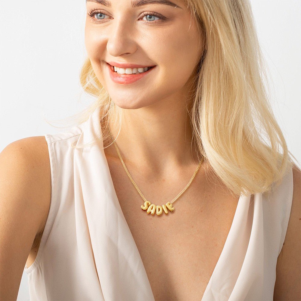 Collier Personnalisé Lettre 3D Ballon | Pendentif Prénom en Argent 925, Or Rose ou Or 18K pour Femme/Fille Necklace - KAWAII FAVIE