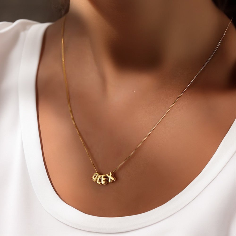 Collier Personnalisé Lettre 3D Ballon | Pendentif Prénom en Argent 925, Or Rose ou Or 18K pour Femme/Fille Necklace - KAWAII FAVIE