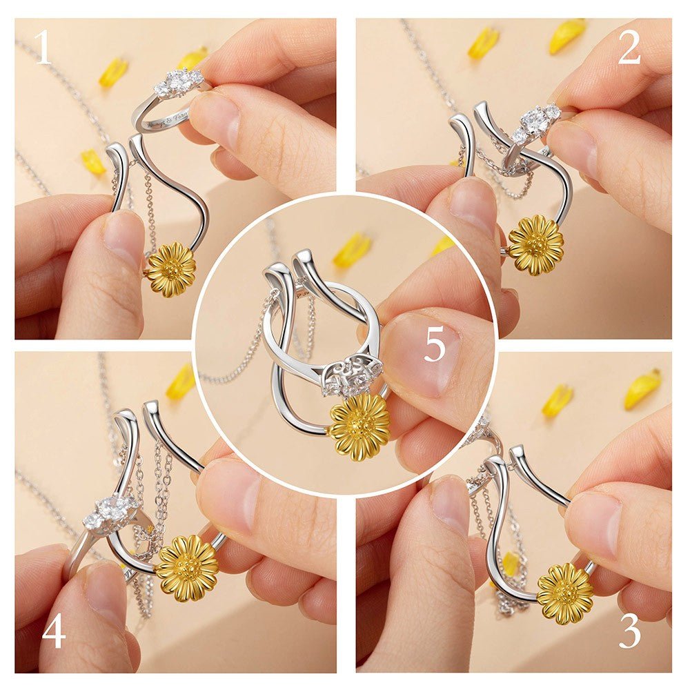 Collier Porte - Bague Tournesol en Argent Sterling 925 | Porte - Alliance pour Fiançailles/Mariage - Cadeau pour Femme Necklace - KAWAII FAVIE