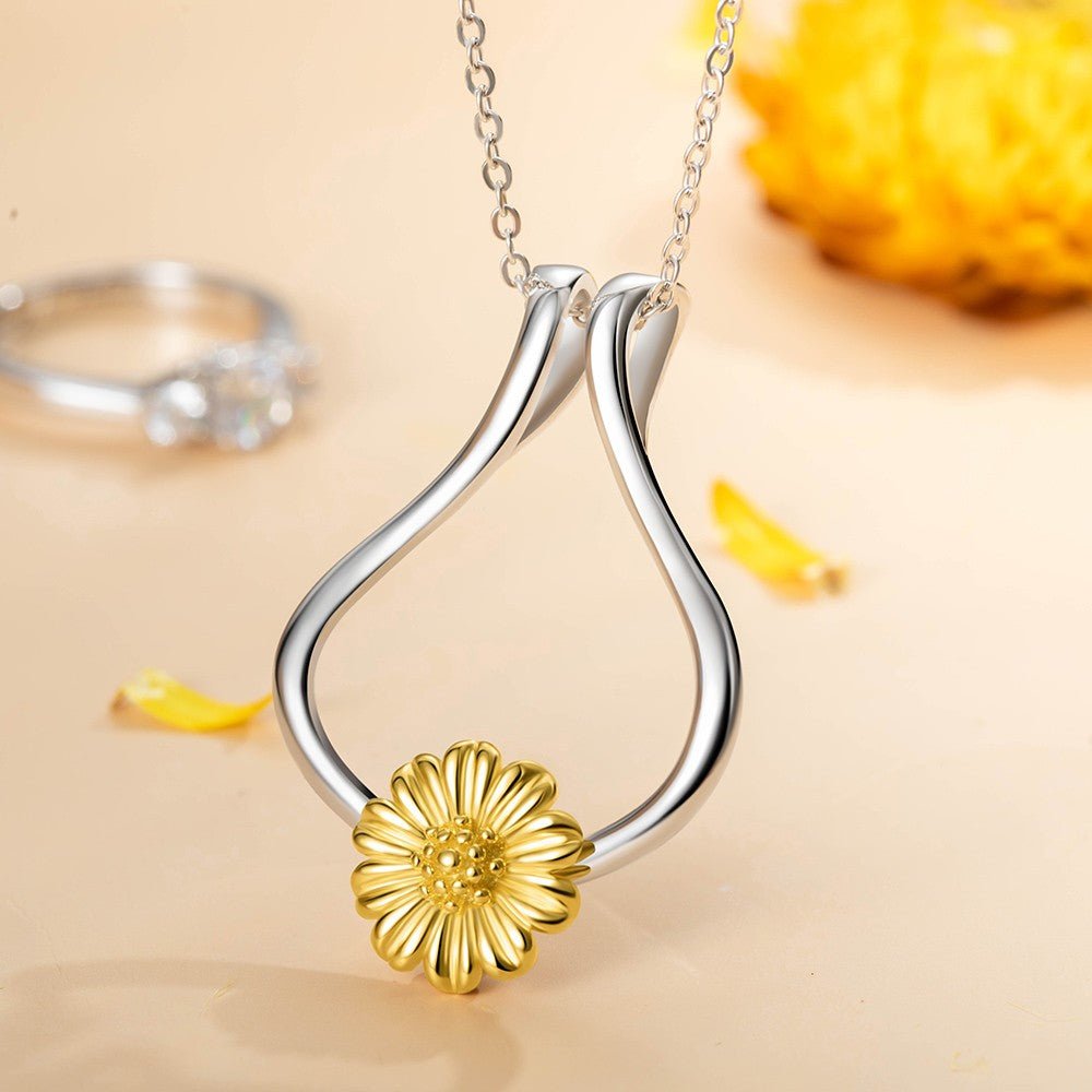 Collier Porte - Bague Tournesol en Argent Sterling 925 | Porte - Alliance pour Fiançailles/Mariage - Cadeau pour Femme Necklace - KAWAII FAVIE