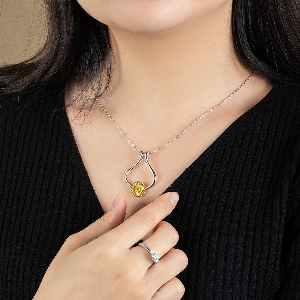 Collier Porte - Bague Tournesol en Argent Sterling 925 | Porte - Alliance pour Fiançailles/Mariage - Cadeau pour Femme Necklace - KAWAII FAVIE