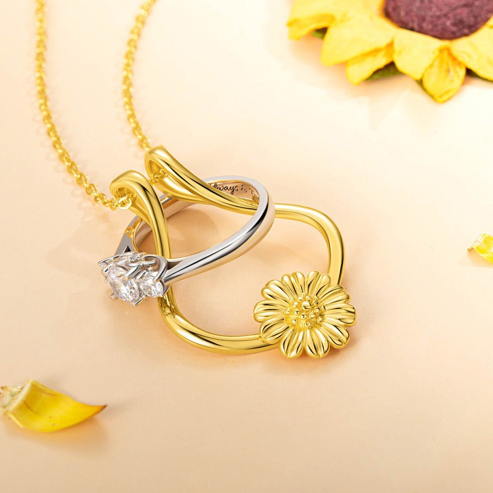 Collier Porte - Bague Tournesol en Argent Sterling 925 | Porte - Alliance pour Fiançailles/Mariage - Cadeau pour Femme Necklace - KAWAII FAVIE