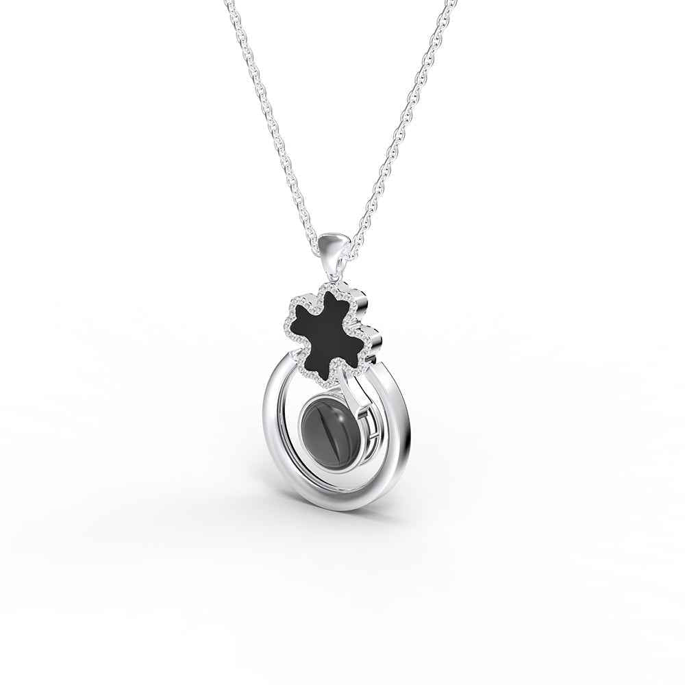 Collier « Porte - Bonheur » Trèfle à 4 Feuilles en Argent 925 | Personnalisable avec Photo & Projection Lumineuse - Cadeau Unique Necklace - KAWAII FAVIE