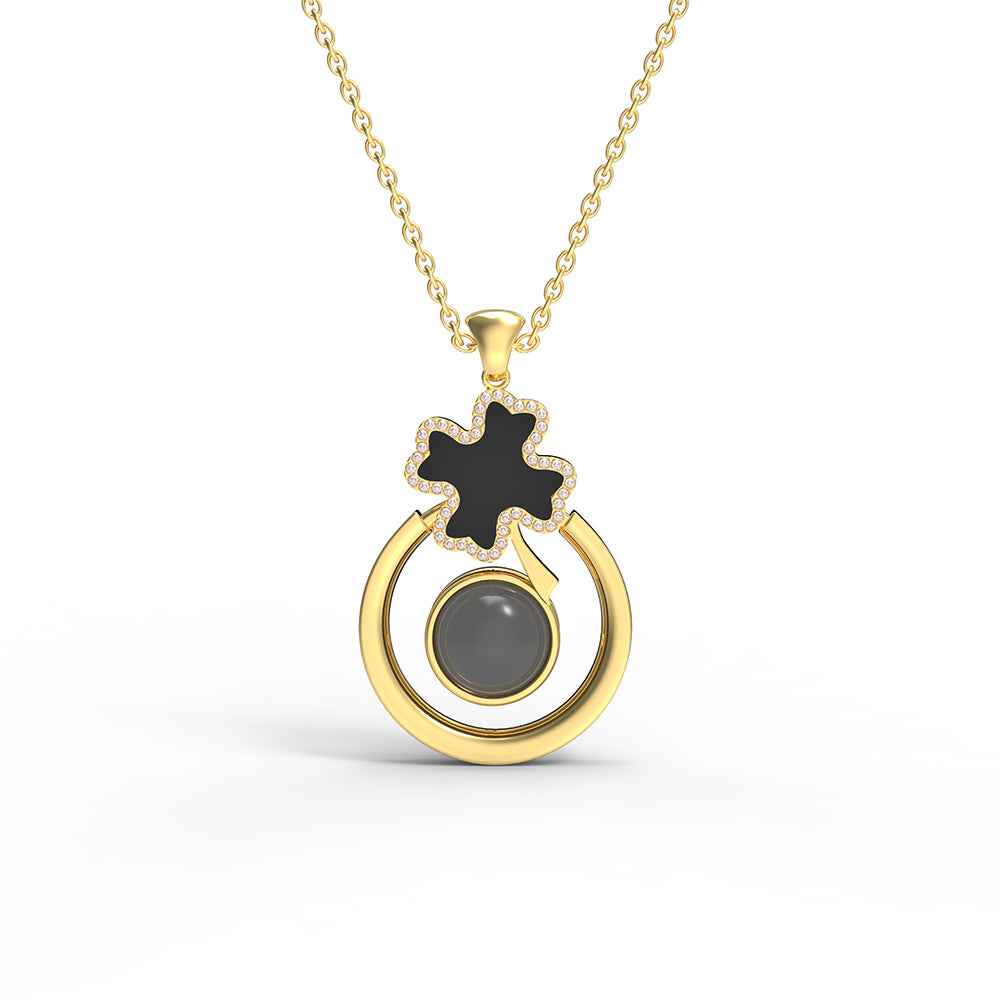 Collier « Porte - Bonheur » Trèfle à 4 Feuilles en Argent 925 | Personnalisable avec Photo & Projection Lumineuse - Cadeau Unique Necklace - KAWAII FAVIE