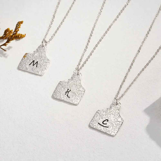 Collier Sceau de Bétail Personnalisable en Argent 925 | Pendentif Logo/Initiales - Bijou Cowgirl & Cadeau Unique Necklace - KAWAII FAVIE