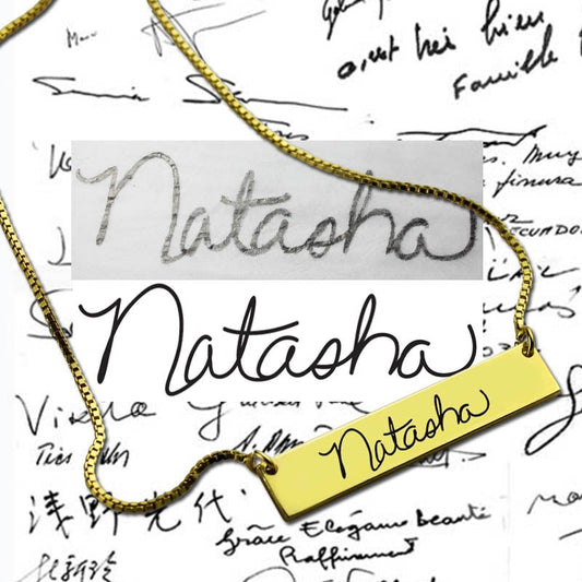 Collier « Signature » Barre Manuscrite en Or 18K | Gravure de Votre Nom ou Message - Bijou Personnel Unique Necklace - KAWAII FAVIE