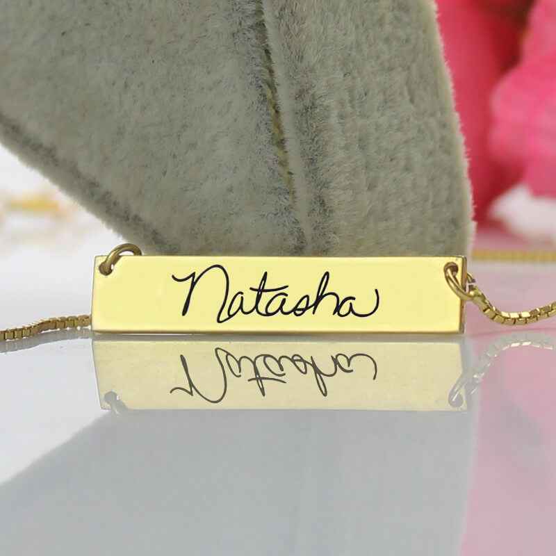 Collier « Signature » Barre Manuscrite en Or 18K | Gravure de Votre Nom ou Message - Bijou Personnel Unique Necklace - KAWAII FAVIE