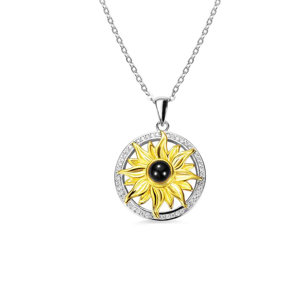 Collier Tournesol Projection « Je T'aime » en 100 Langues | Pendentif Personnalisable avec Photo - Cadeau Lumineux Necklace - KAWAII FAVIE