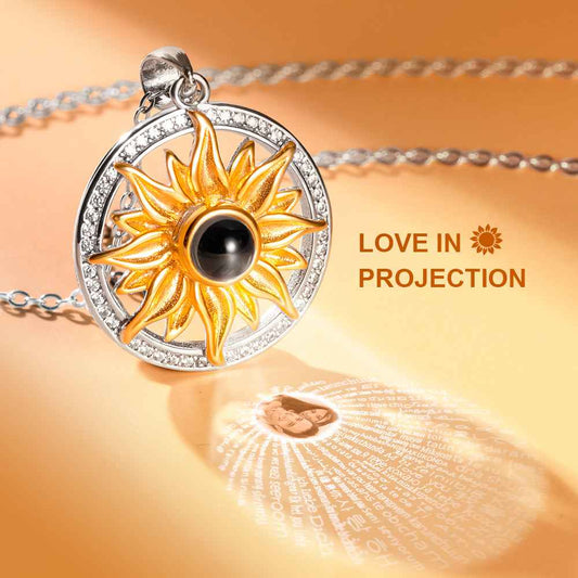 Collier Tournesol Projection « Je T'aime » en 100 Langues | Pendentif Personnalisable avec Photo - Cadeau Lumineux Necklace - KAWAII FAVIE