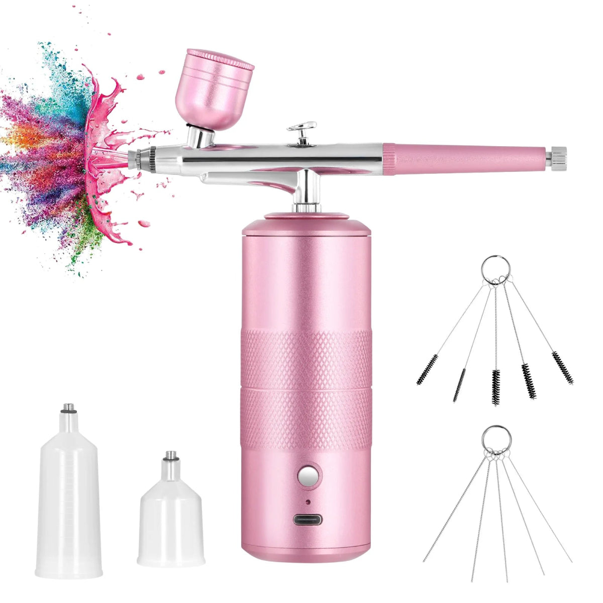 Ensemble Aérographe Sans Fil Rechargeable - Compresseur Portable Rose Métallisé pour Ongles, Maquillage, Modelage Aérographe - KAWAII FAVIE