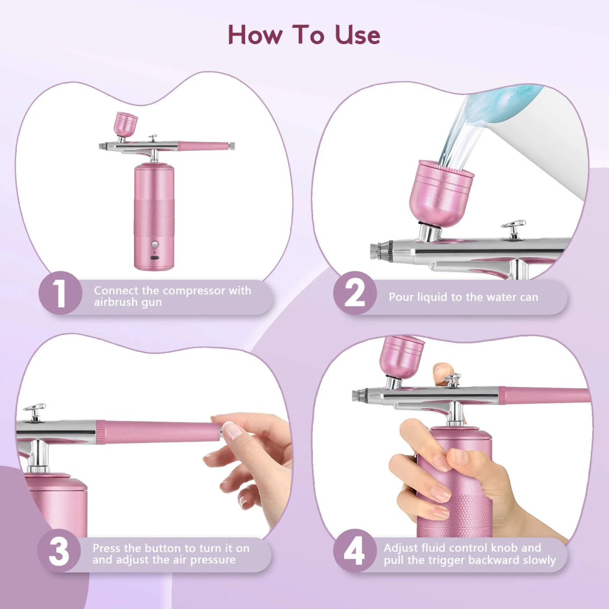 Ensemble Aérographe Sans Fil Rechargeable - Compresseur Portable Rose Métallisé pour Ongles, Maquillage, Modelage Aérographe - KAWAII FAVIE