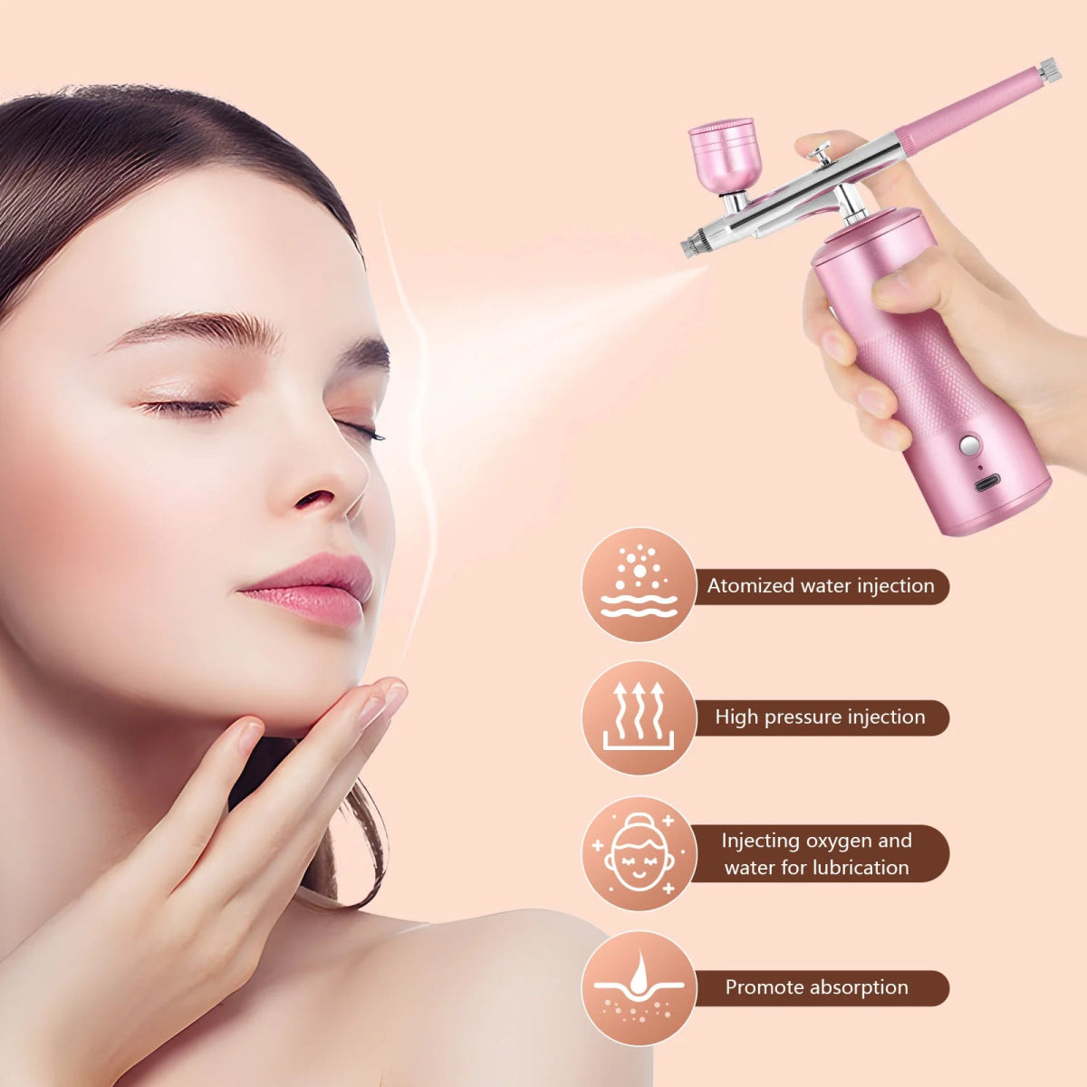 Ensemble Aérographe Sans Fil Rechargeable - Compresseur Portable Rose Métallisé pour Ongles, Maquillage, Modelage Aérographe - KAWAII FAVIE