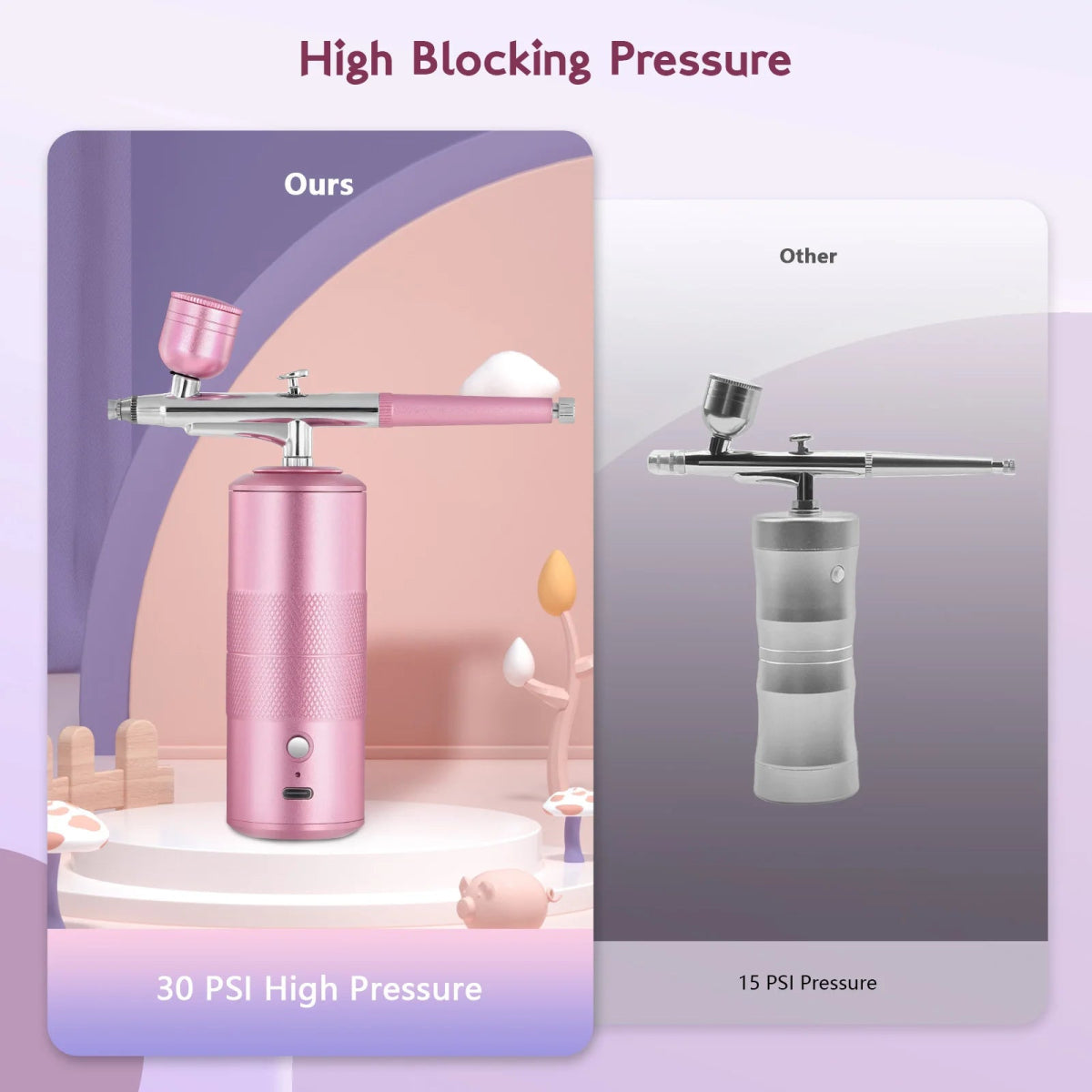 Ensemble Aérographe Sans Fil Rechargeable - Compresseur Portable Rose Métallisé pour Ongles, Maquillage, Modelage Aérographe - KAWAII FAVIE