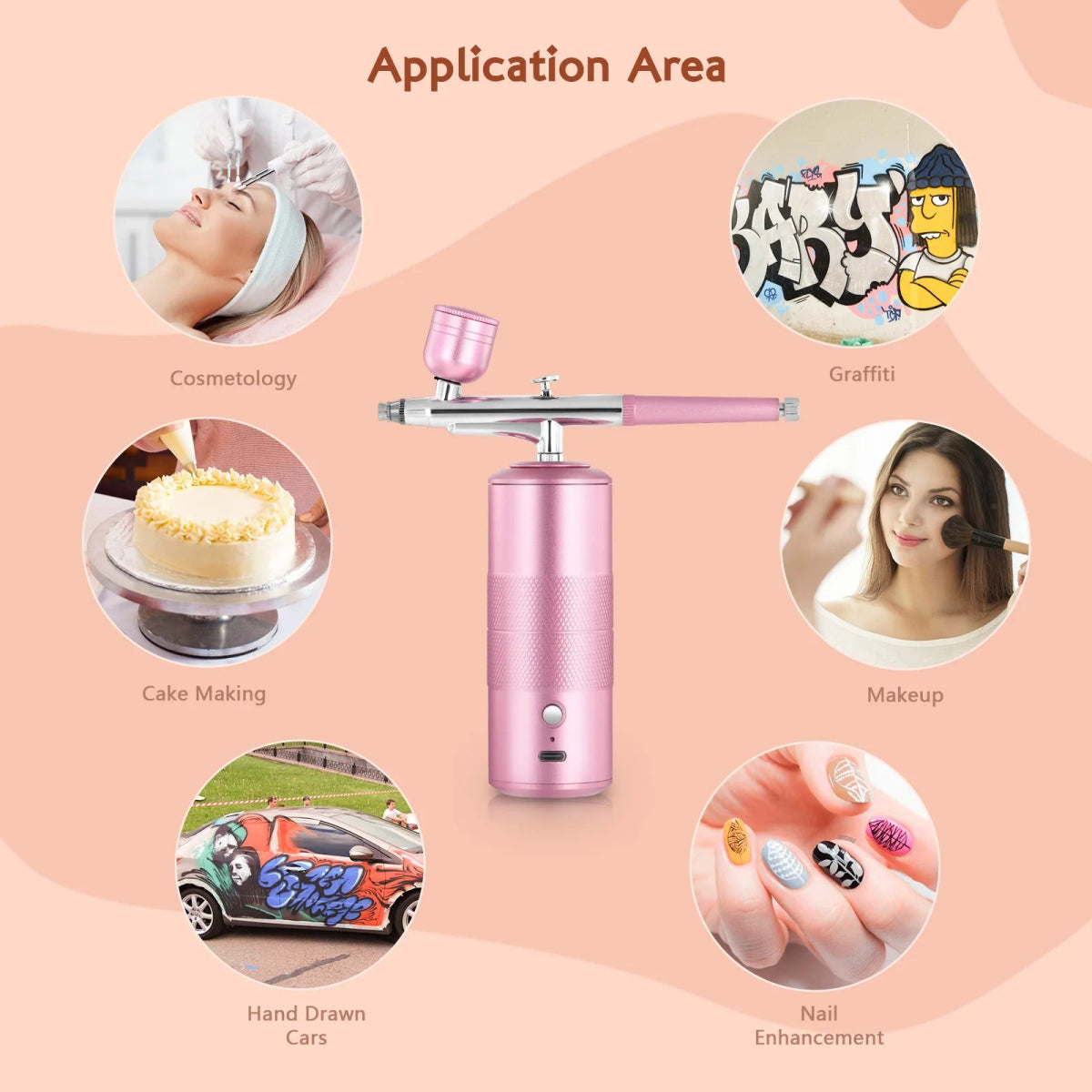 Ensemble Aérographe Sans Fil Rechargeable - Compresseur Portable Rose Métallisé pour Ongles, Maquillage, Modelage Aérographe - KAWAII FAVIE
