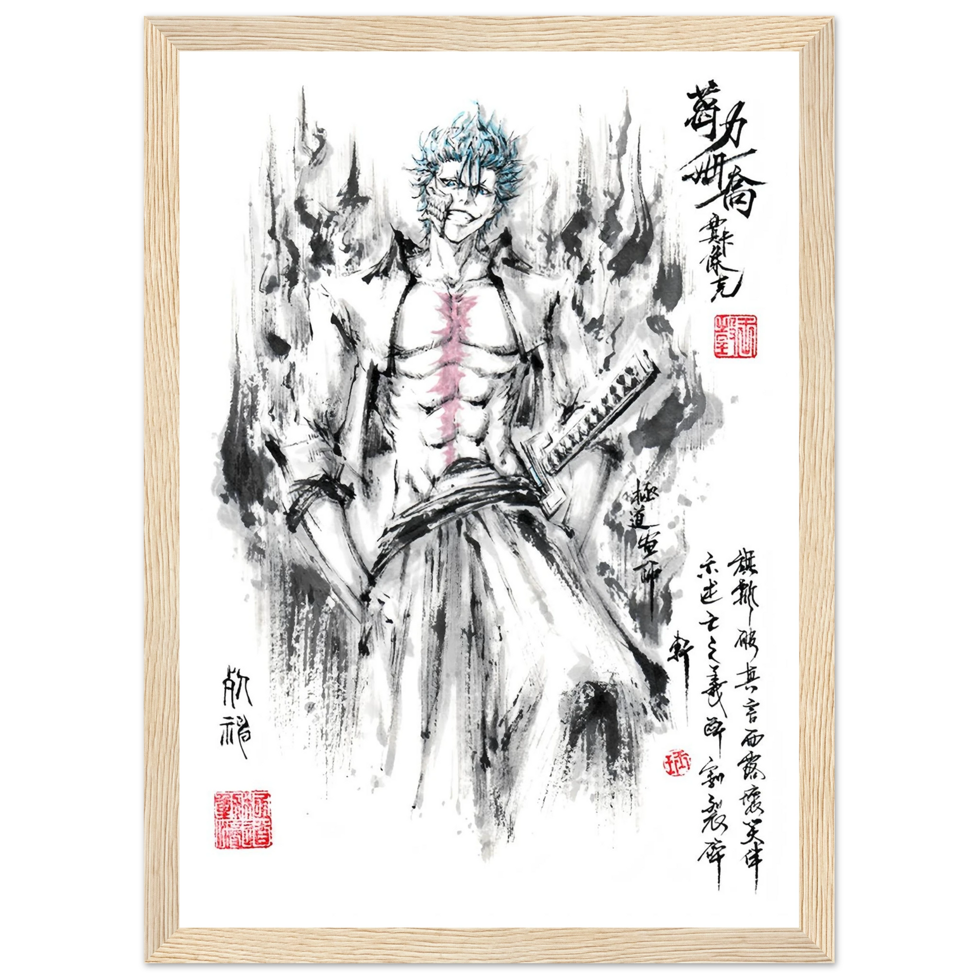 Grimmjow Jaegerjaquez Sumi-e Poster - BLEACH Art Avec Cadre En Bois Print Material- KAWAII FAVIE