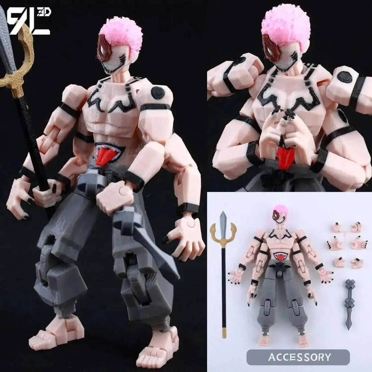 Figurine Articulée 3D Jujutsu Kaisen 13+ cm | Fushiguro Toji, Gojo Satoru, Yuji - Pièces Interchangeables | Impression 3D Jouet 3D - KAWAII FAVIE