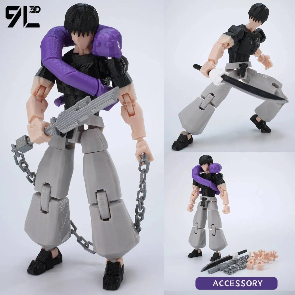 Figurine Articulée 3D Jujutsu Kaisen 13+ cm | Fushiguro Toji, Gojo Satoru, Yuji - Pièces Interchangeables | Impression 3D Jouet 3D - KAWAII FAVIE