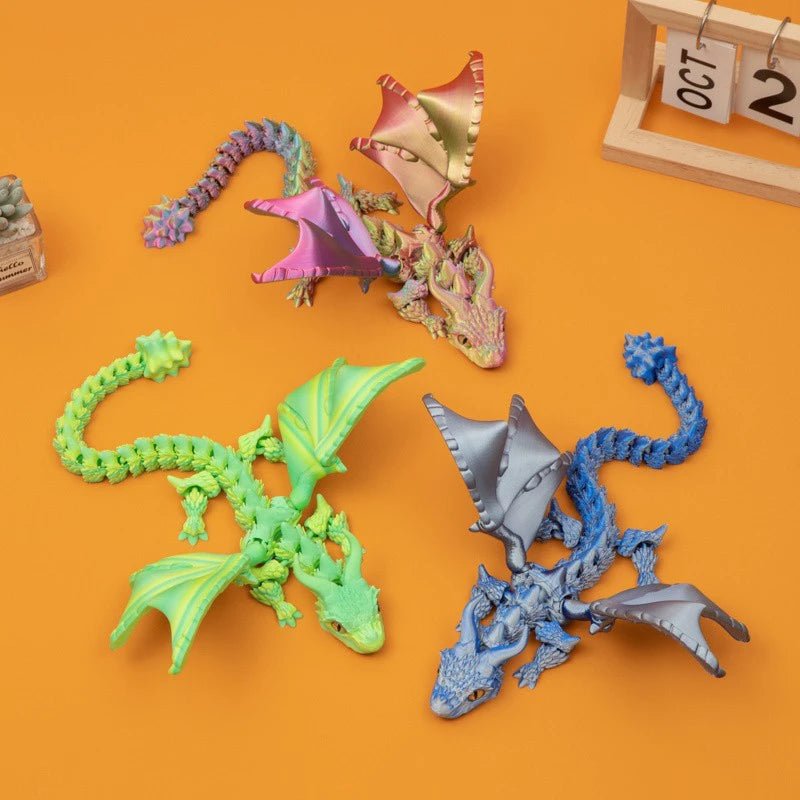 Figurine de Dragon Art Déco avec Chariot Ailé - Sculpture Résine Impression 3D à Yeux Aléatoires - Décor de Table Thème Animal Unique Jouet 3D - KAWAII FAVIE