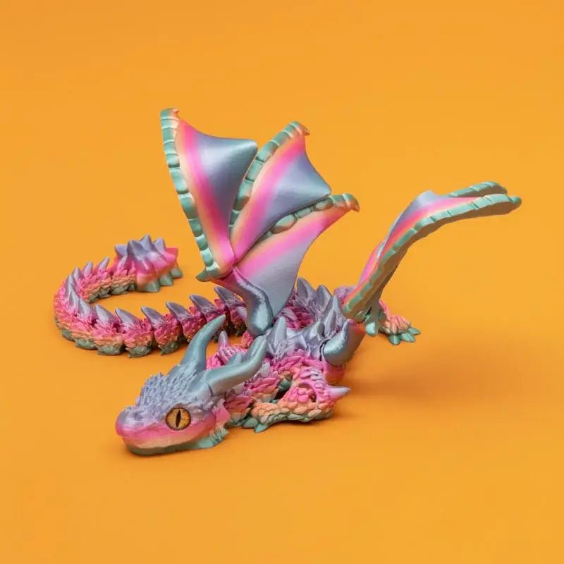 Figurine de Dragon Art Déco avec Chariot Ailé - Sculpture Résine Impression 3D à Yeux Aléatoires - Décor de Table Thème Animal Unique Jouet 3D - KAWAII FAVIE