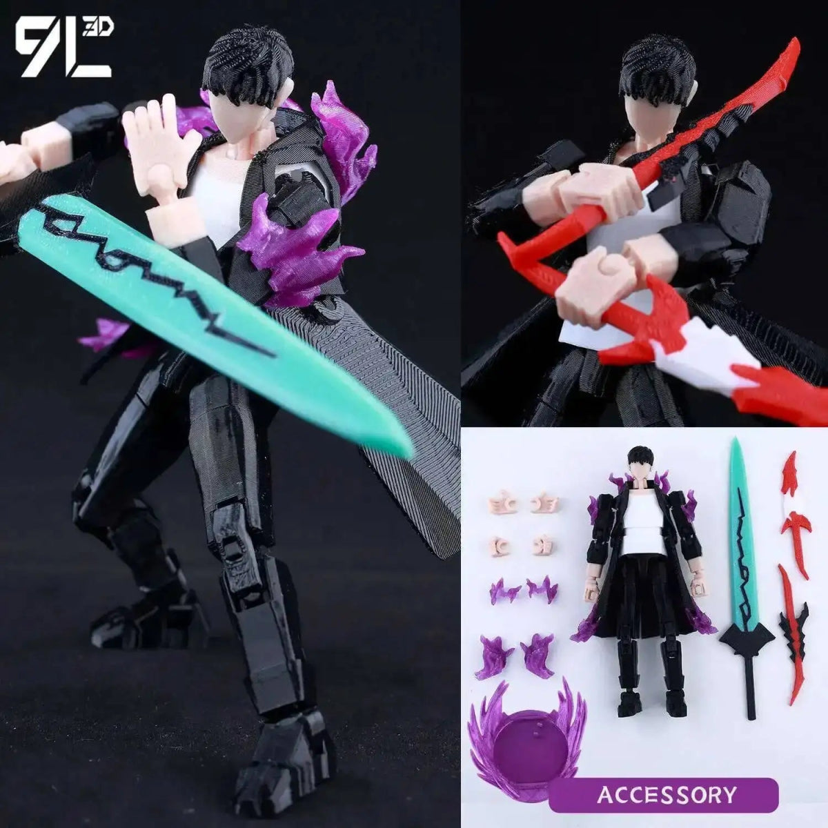 Figurine Demon Slayer Solo Leveling 14cm Articulée | Modèle 9L3D Collection - Pièces Interchangeables | Impression 3D Jouet 3D - KAWAII FAVIE