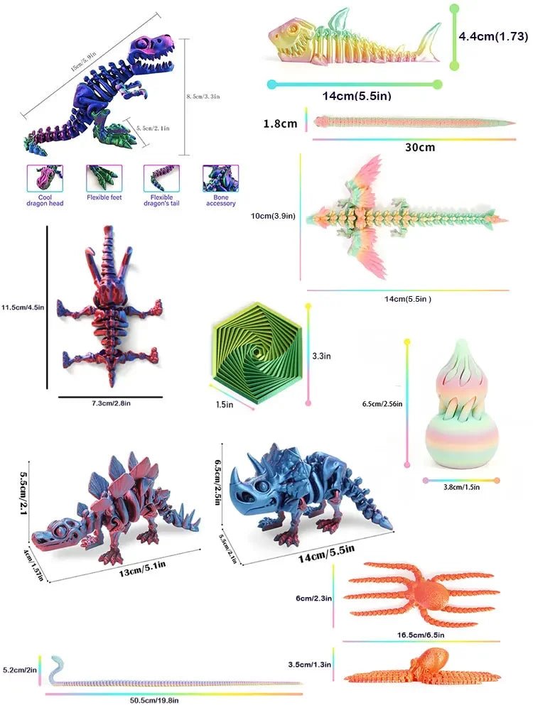 Figurine Dragon Articulée Imprimée en 3D | Modèle Décoratif avec Joints Mobiles | PLA Écologique Jouet 3D - KAWAII FAVIE