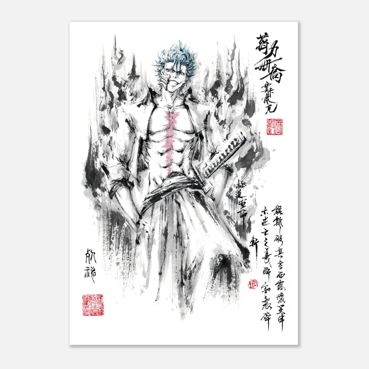 Grimmjow Jaegerjaquez Sumi-e Poster - BLEACH Art - Papier Mat POSTER CADRE- KAWAII FAVIE