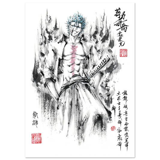 Grimmjow Jaegerjaquez Sumi-e Poster - BLEACH Art - Papier Mat POSTER CADRE- KAWAII FAVIE