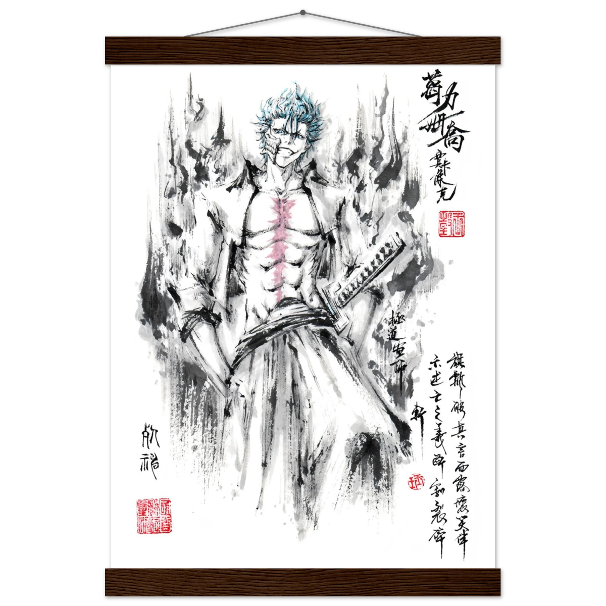 Grimmjow Jeagerjaques Sumi-e Poster - BLEACH Art-Avec Baguettes De Suspension POSTER CADRE- KAWAII FAVIE