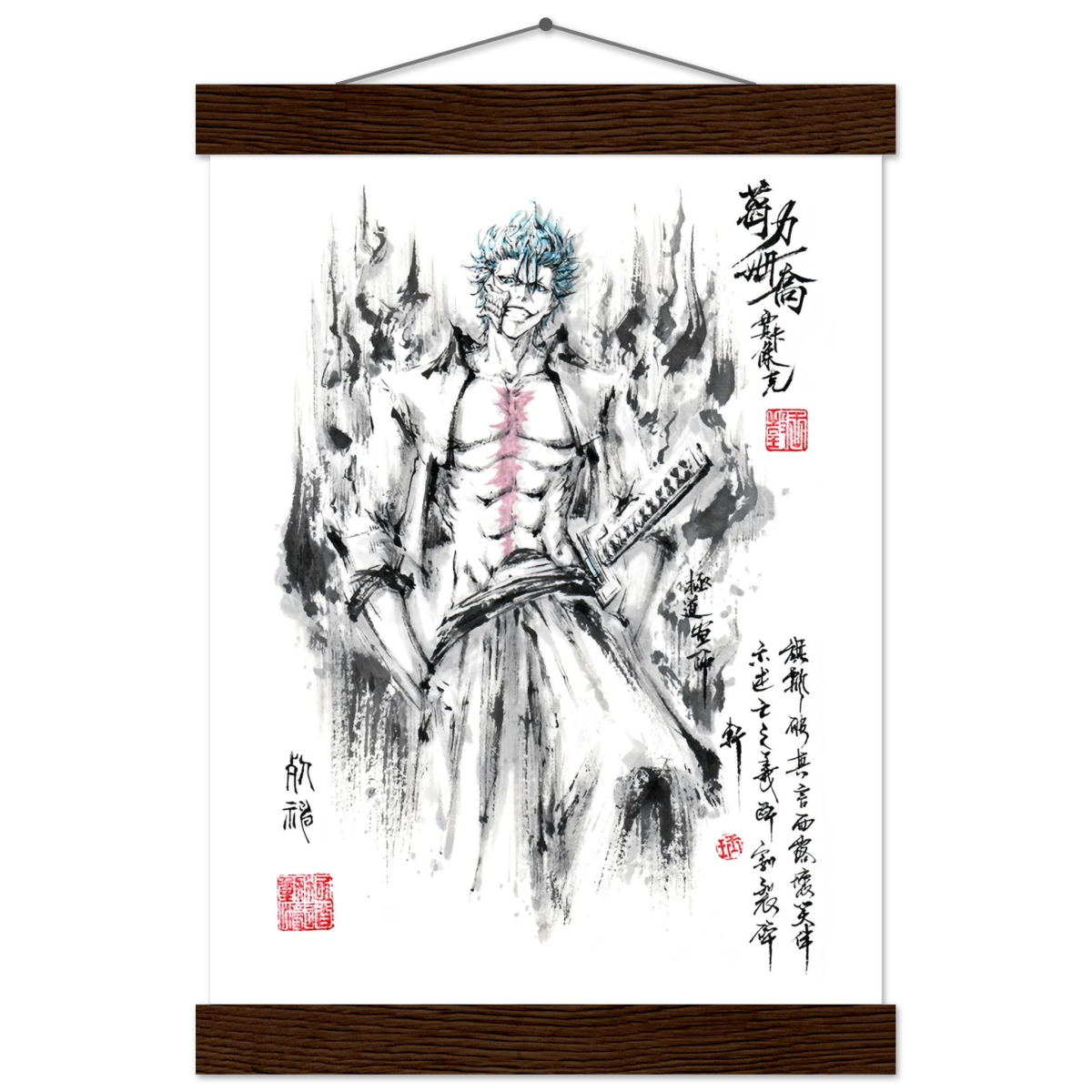 Grimmjow Jeagerjaques Sumi-e Poster - BLEACH Art-Avec Baguettes De Suspension POSTER CADRE- KAWAII FAVIE