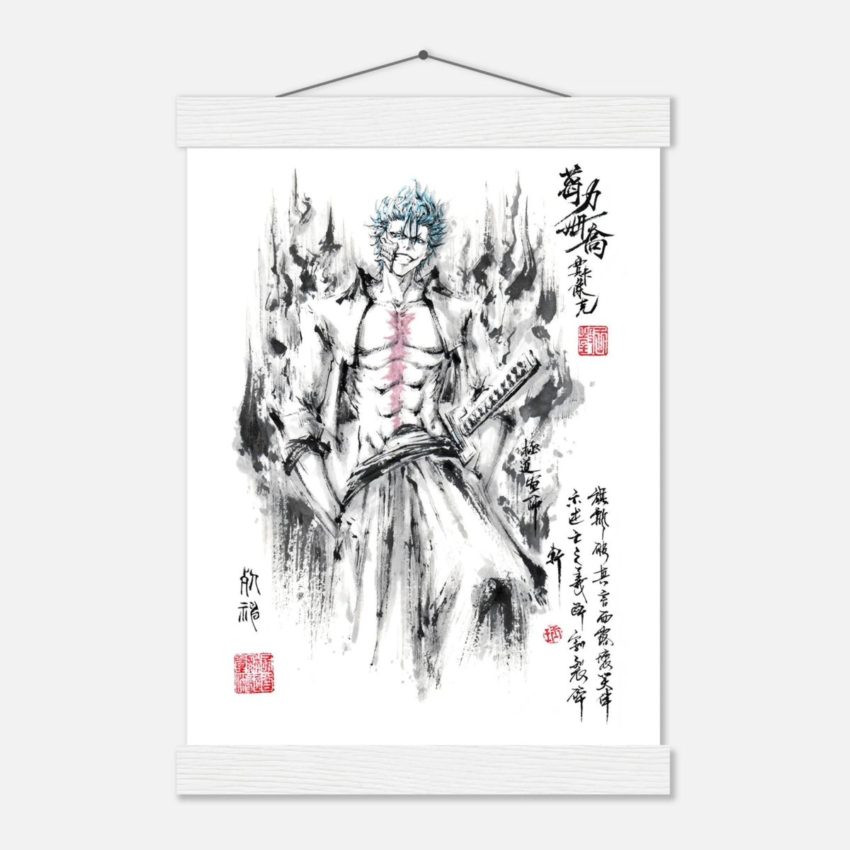 Grimmjow Jeagerjaques Sumi-e Poster - BLEACH Art-Avec Baguettes De Suspension POSTER CADRE- KAWAII FAVIE
