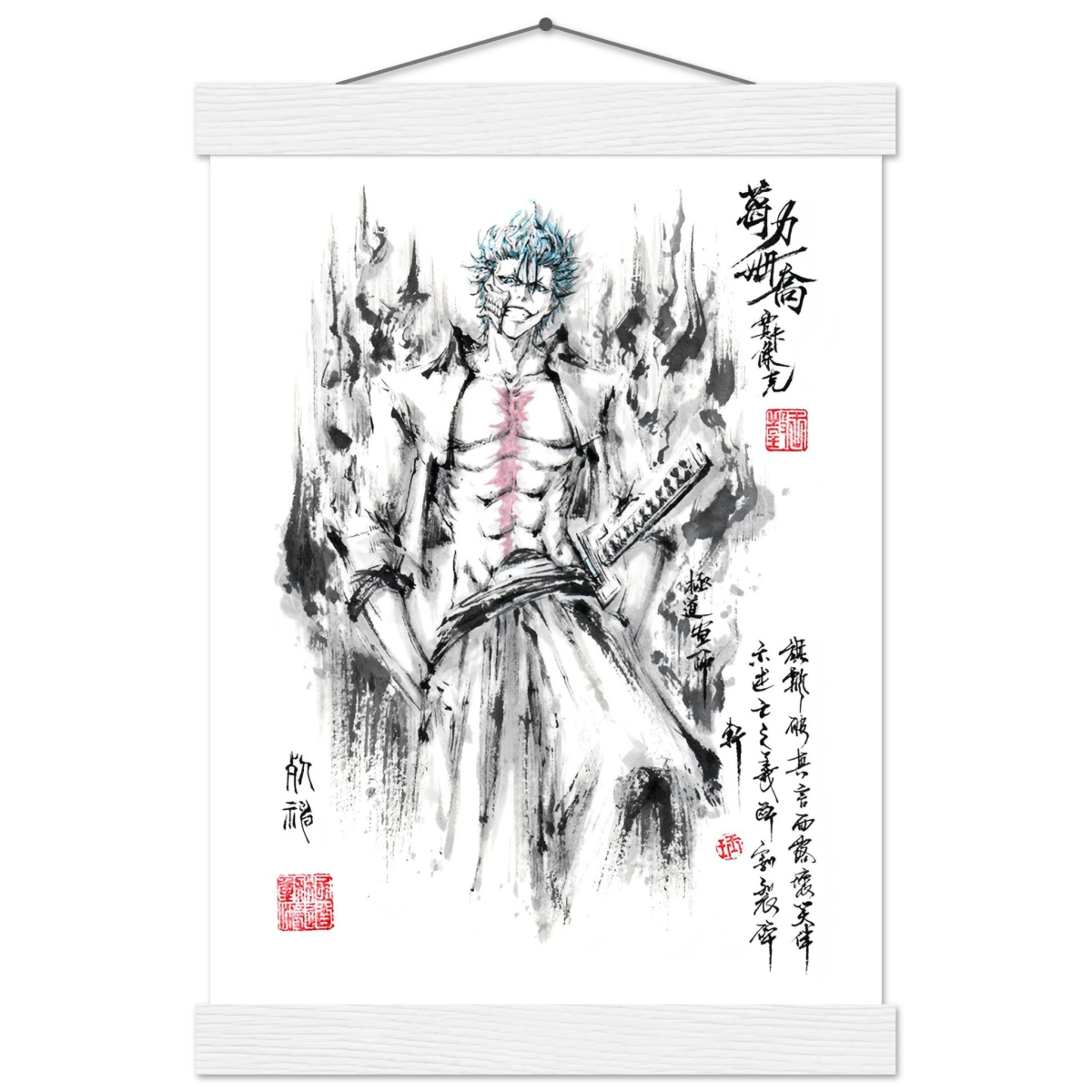 Grimmjow Jeagerjaques Sumi-e Poster - BLEACH Art-Avec Baguettes De Suspension POSTER CADRE- KAWAII FAVIE