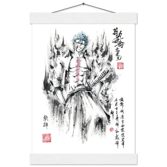 Grimmjow Jeagerjaques Sumi-e Poster - BLEACH Art-Avec Baguettes De Suspension POSTER CADRE- KAWAII FAVIE