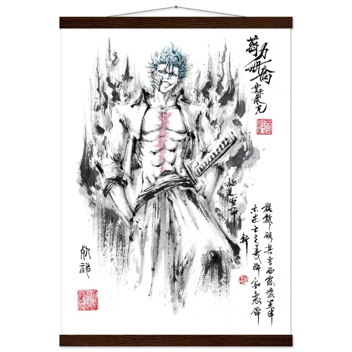 Grimmjow Jeagerjaques Sumi-e Poster - BLEACH Art-Avec Baguettes De Suspension POSTER CADRE- KAWAII FAVIE