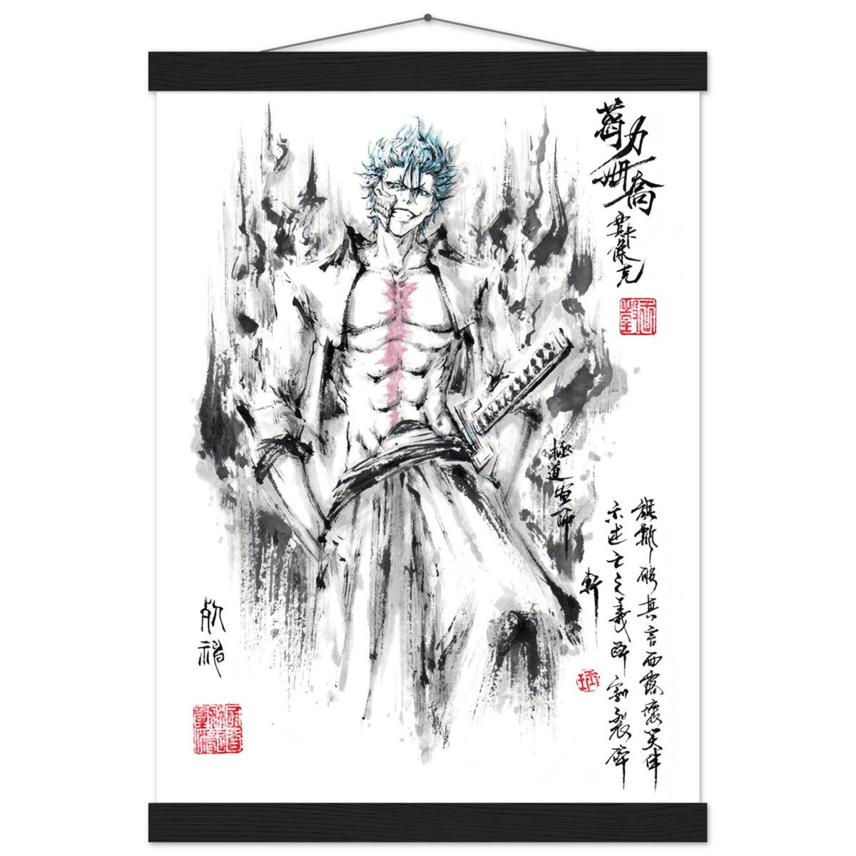 Grimmjow Jeagerjaques Sumi-e Poster - BLEACH Art-Avec Baguettes De Suspension POSTER CADRE- KAWAII FAVIE