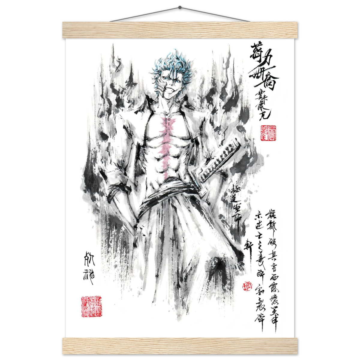 Grimmjow Jeagerjaques Sumi-e Poster - BLEACH Art-Avec Baguettes De Suspension POSTER CADRE- KAWAII FAVIE