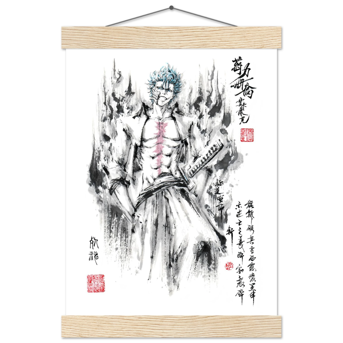 Grimmjow Jeagerjaques Sumi-e Poster - BLEACH Art-Avec Baguettes De Suspension POSTER CADRE- KAWAII FAVIE