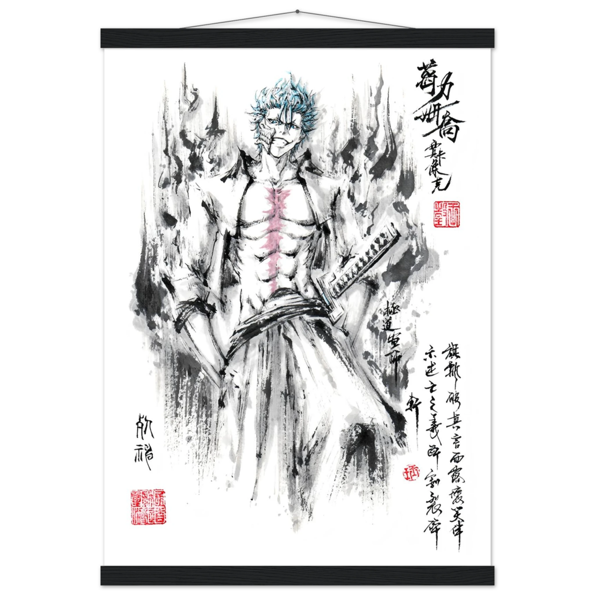 Grimmjow Jeagerjaques Sumi-e Poster - BLEACH Art-Avec Baguettes De Suspension POSTER CADRE- KAWAII FAVIE