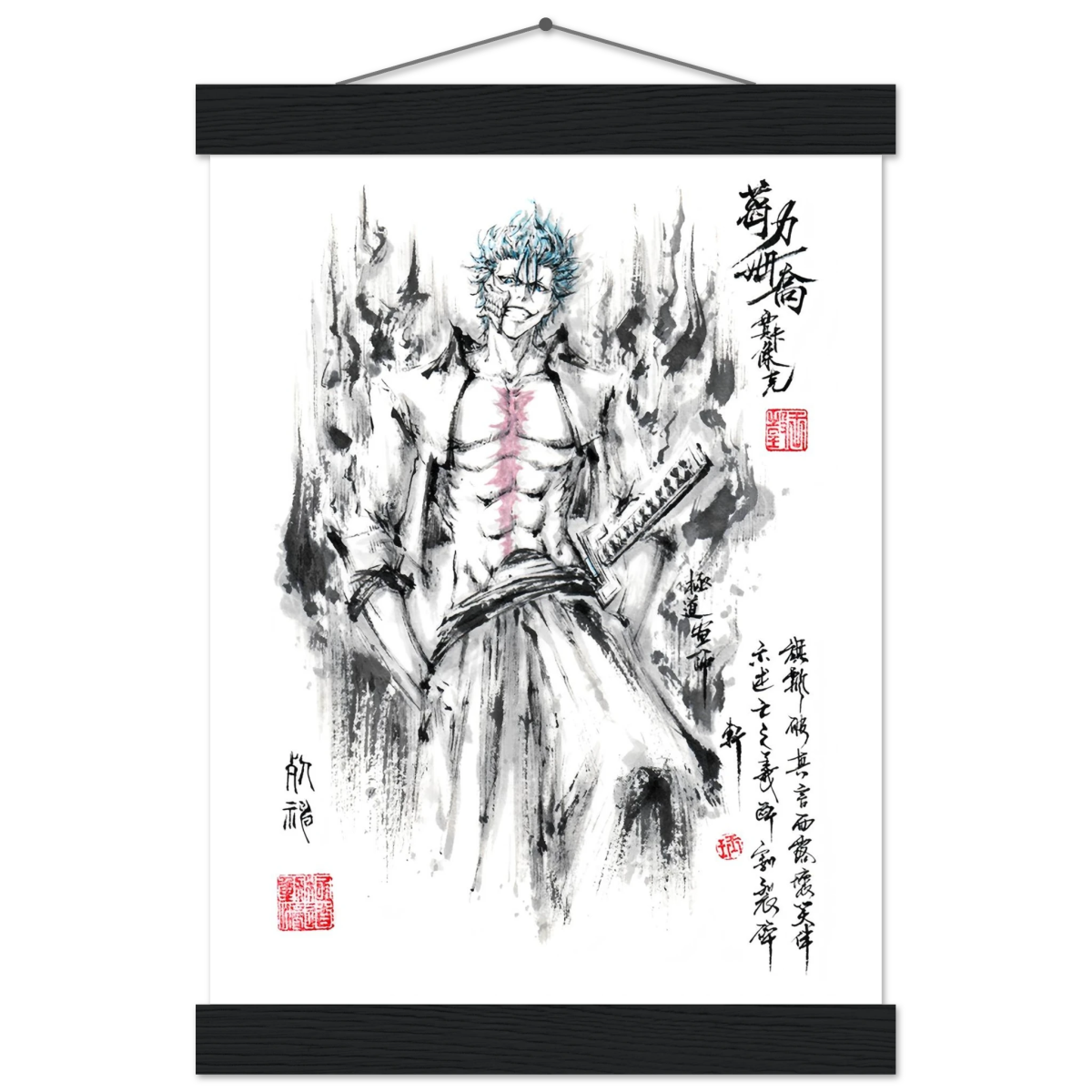 Grimmjow Jeagerjaques Sumi-e Poster - BLEACH Art-Avec Baguettes De Suspension POSTER CADRE- KAWAII FAVIE