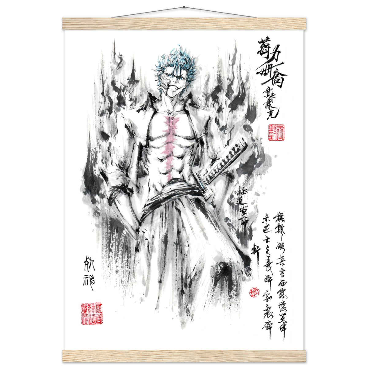 Grimmjow Jeagerjaques Sumi-e Poster - BLEACH Art-Avec Baguettes De Suspension POSTER CADRE- KAWAII FAVIE