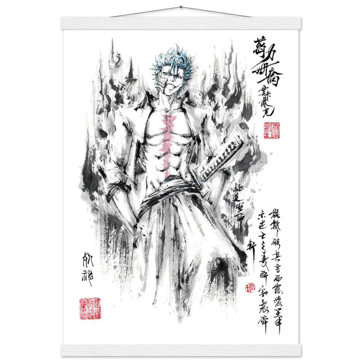 Grimmjow Jeagerjaques Sumi-e Poster - BLEACH Art-Avec Baguettes De Suspension POSTER CADRE- KAWAII FAVIE