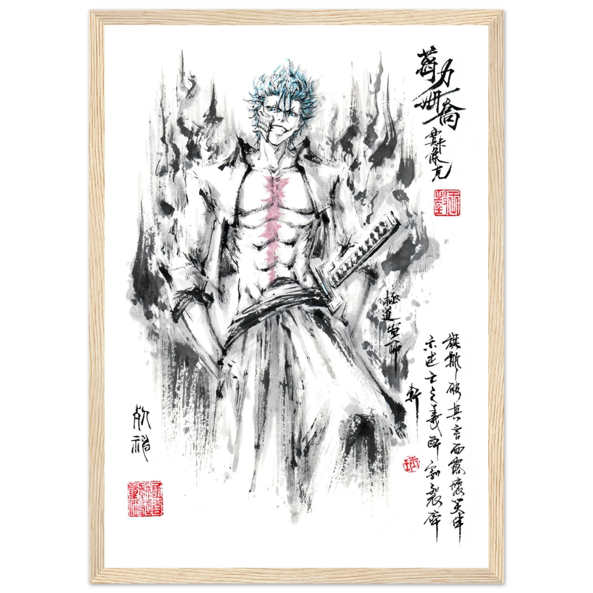 Grimmjow Jaegerjaquez Sumi-e Poster - BLEACH Art Avec Cadre En Bois Print Material- KAWAII FAVIE