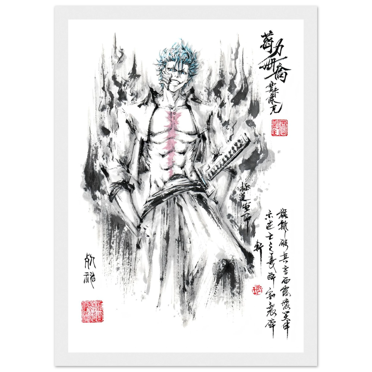 Grimmjow Jaegerjaquez Sumi-e Poster - BLEACH Art Avec Cadre En Bois Print Material- KAWAII FAVIE