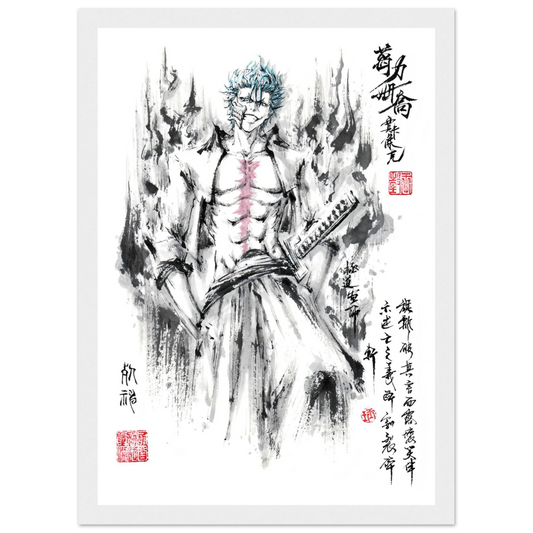 Grimmjow Jaegerjaquez Sumi-e Poster - BLEACH Art Avec Cadre En Bois Print Material- KAWAII FAVIE